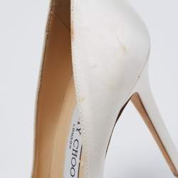 Pre Owned Jimmy Choo White Satin Manda Crystal Embellished Pointed Toe Pumps Size 37.5