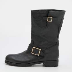 Pre Owned Jimmy Choo Black Leather Ankle Length Boots Size 41.5