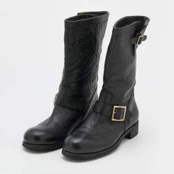 Pre Owned Jimmy Choo Black Leather Ankle Length Boots Size 41.5