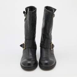 Pre Owned Jimmy Choo Black Leather Ankle Length Boots Size 41.5