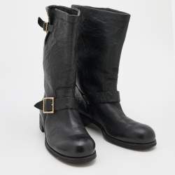 Pre Owned Jimmy Choo Black Leather Ankle Length Boots Size 41.5