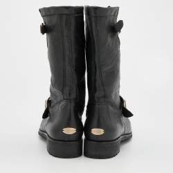 Pre Owned Jimmy Choo Black Leather Ankle Length Boots Size 41.5