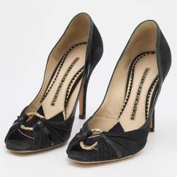 Pre Owned Jimmy Choo Black Suede Peep Toe Pumps Size 36.5