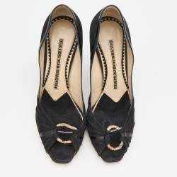 Pre Owned Jimmy Choo Black Suede Peep Toe Pumps Size 36.5