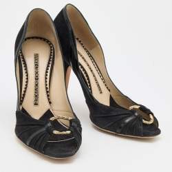 Pre Owned Jimmy Choo Black Suede Peep Toe Pumps Size 36.5