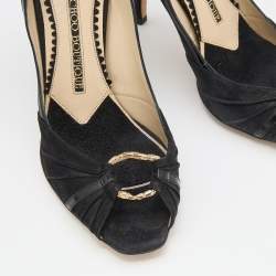 Pre Owned Jimmy Choo Black Suede Peep Toe Pumps Size 36.5