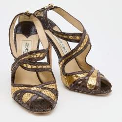 Jimmy Choo Multicolor Python Leather Crisscross Sandals Size 37