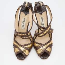 Jimmy Choo Multicolor Python Leather Crisscross Sandals Size 37