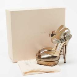 Jimmy Choo Metallic Gold Leather Ankle Strap Sandals Size 37