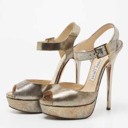 Jimmy Choo Metallic Gold Leather Ankle Strap Sandals Size 37