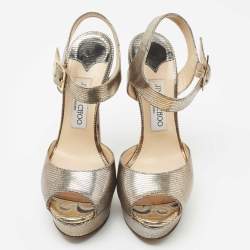Jimmy Choo Metallic Gold Leather Ankle Strap Sandals Size 37