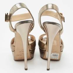 Jimmy Choo Metallic Gold Leather Ankle Strap Sandals Size 37