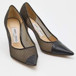 Pre Owned Jimmy Choo Black Leather and Mesh Love Pointed Toe Pumps Size 35.5