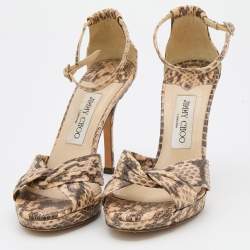Pre Owned Jimmy Choo Beige/Black Snakeskin Leather Ankle Strap Sandals Size 36