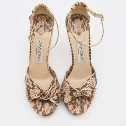 Pre Owned Jimmy Choo Beige/Black Snakeskin Leather Ankle Strap Sandals Size 36