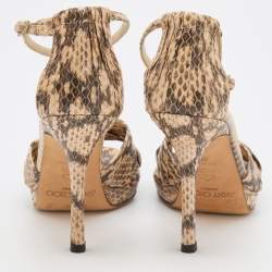 Pre Owned Jimmy Choo Beige/Black Snakeskin Leather Ankle Strap Sandals Size 36