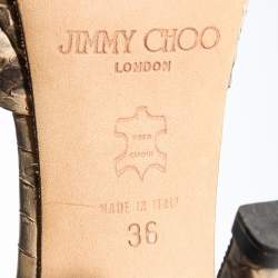 Pre Owned Jimmy Choo Beige/Black Snakeskin Leather Ankle Strap Sandals Size 36