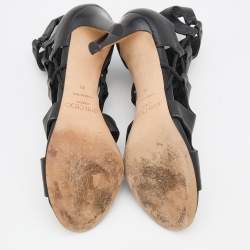 Pre Owned Jimmy Choo Black Leather Lucky Ankle Strap Sandals Size 39