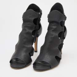 Pre Owned Jimmy Choo Black Leather Lucky Ankle Strap Sandals Size 39