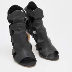 Pre Owned Jimmy Choo Black Leather Lucky Ankle Strap Sandals Size 39