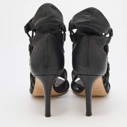 Pre Owned Jimmy Choo Black Leather Lucky Ankle Strap Sandals Size 39