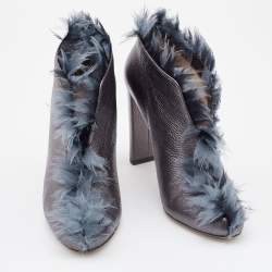 Pre Owned Jimmy Choo Metallic Grey Leather and Fabric Ladine Ankle Booties Size 39