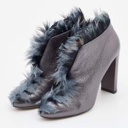 Pre Owned Jimmy Choo Metallic Grey Leather and Fabric Ladine Ankle Booties Size 39