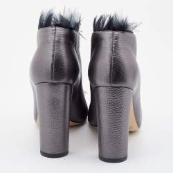Pre Owned Jimmy Choo Metallic Grey Leather and Fabric Ladine Ankle Booties Size 39