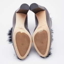 Pre Owned Jimmy Choo Metallic Grey Leather and Fabric Ladine Ankle Booties Size 39