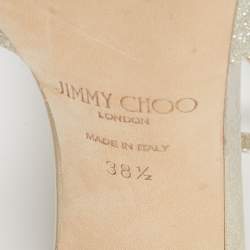 Pre Owned Jimmy Choo Metallic Gold Glitter Ankle Strap Sandals Size 38 .5 