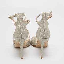 Pre Owned Jimmy Choo Metallic Gold Glitter Ankle Strap Sandals Size 38 .5 