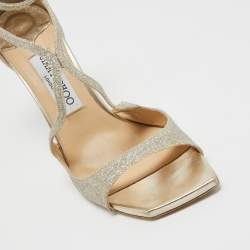 Pre Owned Jimmy Choo Metallic Gold Glitter Ankle Strap Sandals Size 38 .5 