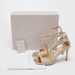 Pre Owned Jimmy Choo Metallic Gold Glitter Ankle Strap Sandals Size 38 .5 