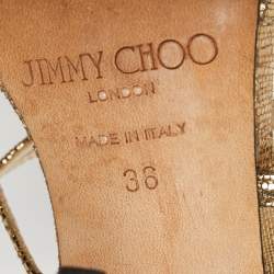 Jimmy Choo Metallic Gold Mesh and Leather Ankle Strap Sandals Size 36