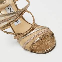 Jimmy Choo Metallic Gold Mesh and Leather Ankle Strap Sandals Size 36