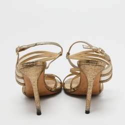 Jimmy Choo Metallic Gold Mesh and Leather Ankle Strap Sandals Size 36