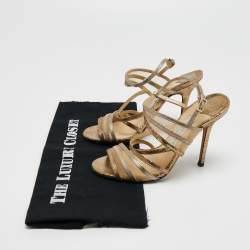 Jimmy Choo Metallic Gold Mesh and Leather Ankle Strap Sandals Size 36
