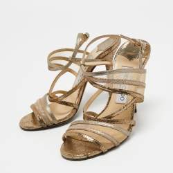 Jimmy Choo Metallic Gold Mesh and Leather Ankle Strap Sandals Size 36