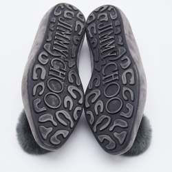 مملوكة مسبقًا Jimmy Choo Grey Suede and Pom-Pom Fur Ballet Flats Size 38
