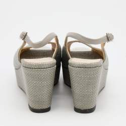 Pre Owned Jimmy Choo Grey Woven Raffia Prova Slingback Platform Wedge Sandals Size 39