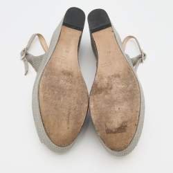 Pre Owned Jimmy Choo Grey Woven Raffia Prova Slingback Platform Wedge Sandals Size 39