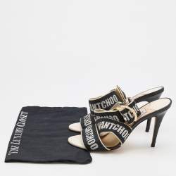 Jimmy Choo White/Black Web Bailey Logo Ankle Strap Sandals Size 38