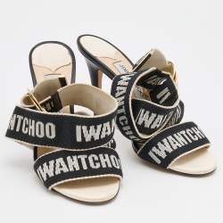 Jimmy Choo White/Black Web Bailey Logo Ankle Strap Sandals Size 38