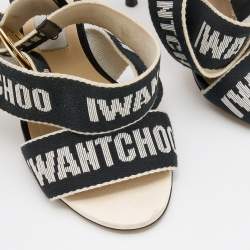 Jimmy Choo White/Black Web Bailey Logo Ankle Strap Sandals Size 38