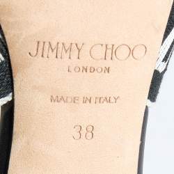 Jimmy Choo White/Black Web Bailey Logo Ankle Strap Sandals Size 38