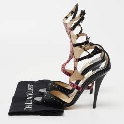 Pre Owned Jimmy Choo Black/Pink Studded Suede and Printed Leather Strappy Sandals Size 37