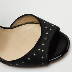 Pre Owned Jimmy Choo Black/Pink Studded Suede and Printed Leather Strappy Sandals Size 37