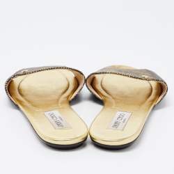 Pre Owned Jimmy Choo Black/Gold Leather Nanda Flat Slides Size 40.5 