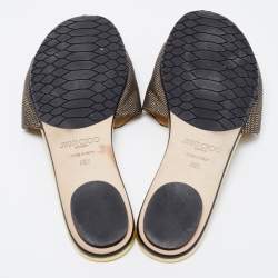 Pre Owned Jimmy Choo Black/Gold Leather Nanda Flat Slides Size 40.5 