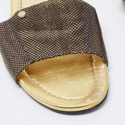 Pre Owned Jimmy Choo Black/Gold Leather Nanda Flat Slides Size 40.5 